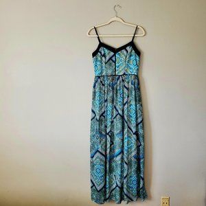 Bisou Bisou 6 blue black empire waist maxi sundress
